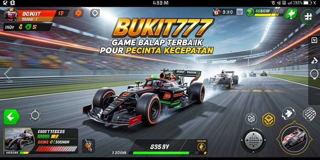 Tangkapan layar dari gameplay BUKIT777 menampilkan aksi balap yang seru dan mendebarkan.