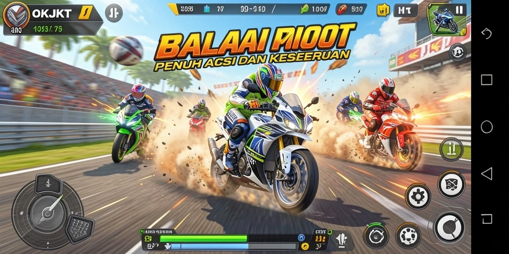 Tangkapan layar dari aksi balapan motor yang mendebarkan.