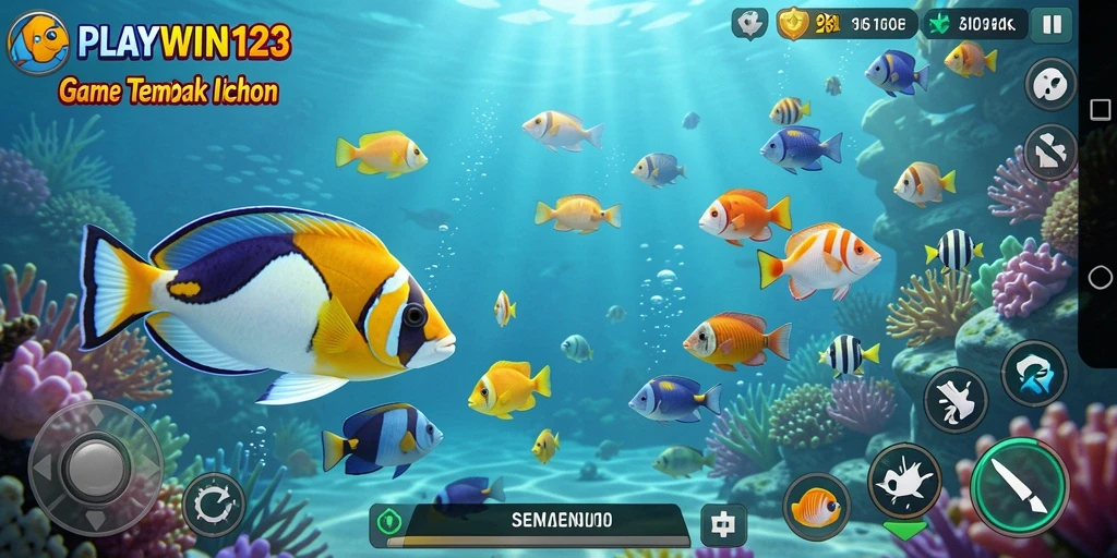 Gameplay seru dari PLAYWIN123 dengan berbagai macam ikan untuk ditembak.