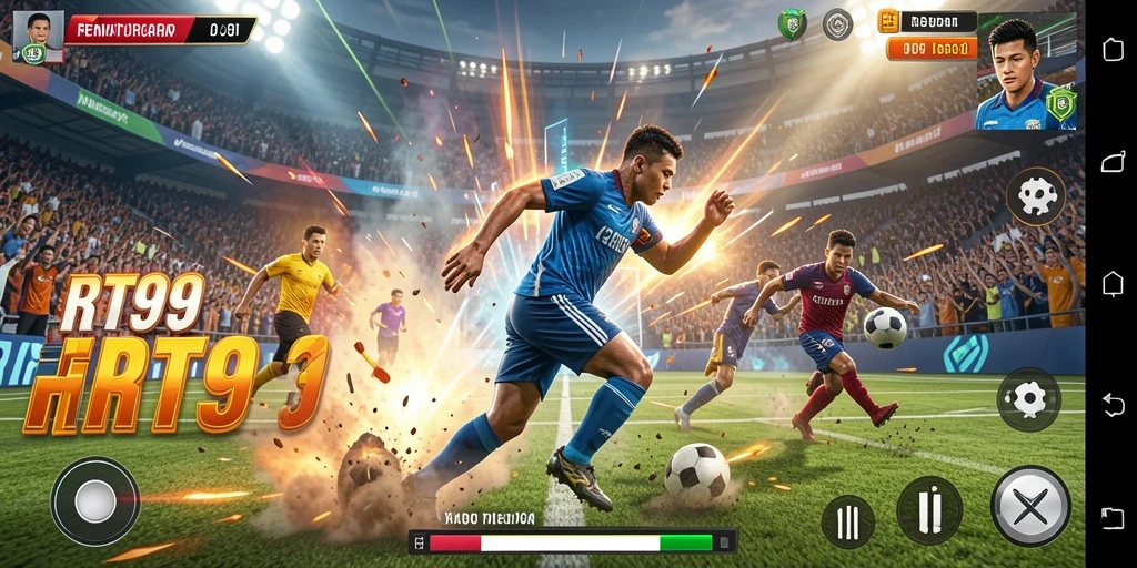 Tampilan gameplay RT99 yang mendebarkan dalam permainan olahraga.